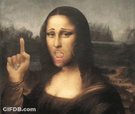 A Painting Of A Woman Making A Funny Face And Giving The Middle Finger GIF
