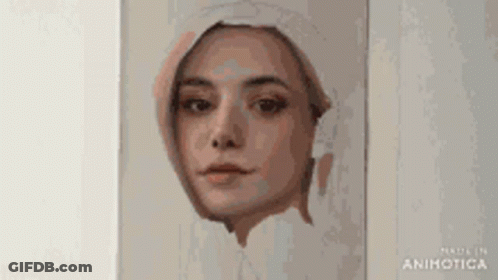A Painting Of A Woman 'S Face With A Towel Around Her Head . GIF