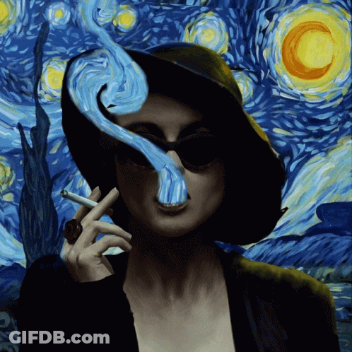 A Painting Of A Woman Smoking A Cigarette GIF