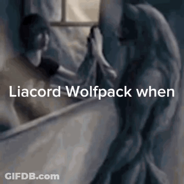A Painting Of A Woman Standing Next To A Man In A Bathtub With The Words Liacord Wolfpack When Below It . GIF