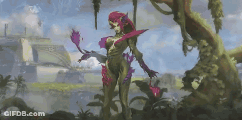 A Painting Of A Woman Standing Next To A Tree In A Field . GIF