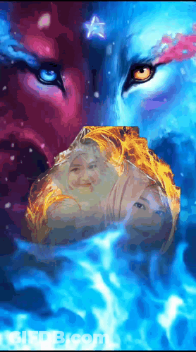 A Painting Of A Woman Surrounded By Fire GIF