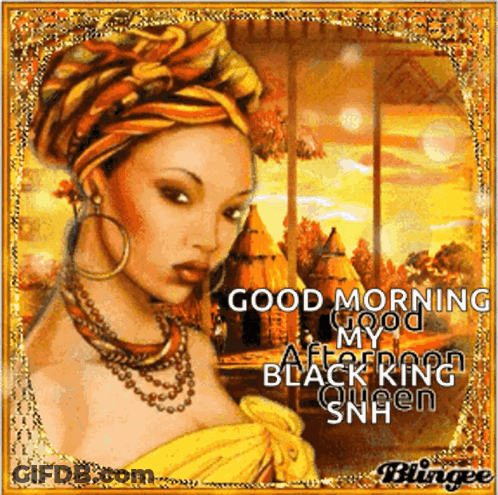 A Painting Of A Woman Wearing A Turban And Earrings With The Words Good Morning GIF