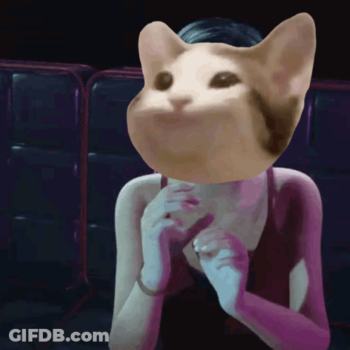 A Painting Of A Woman With A Cat 'S Head On Her Head GIF
