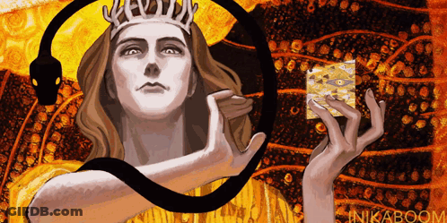 A Painting Of A Woman With A Crown On Her Head And A Snake Behind Her GIF