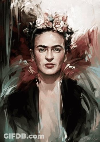 A Painting Of A Woman With A Flower Crown On Her Head Is On A Muglife.com Website GIF