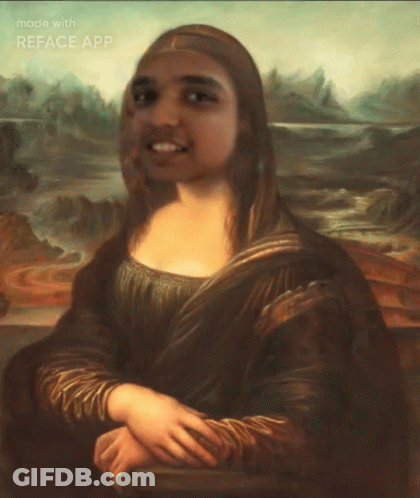 A Painting Of A Woman With A Man 'S Face And The Words Made With Reface App GIF