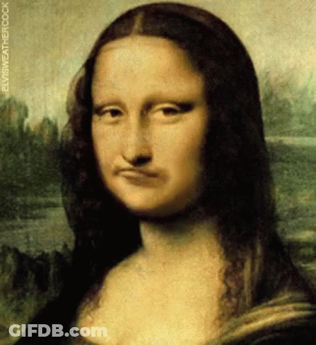 A Painting Of A Woman With A Mustache And The Words Elvis Weathercock Below It GIF