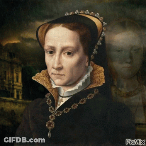 A Painting Of A Woman With A Necklace And A Picmix Watermark GIF