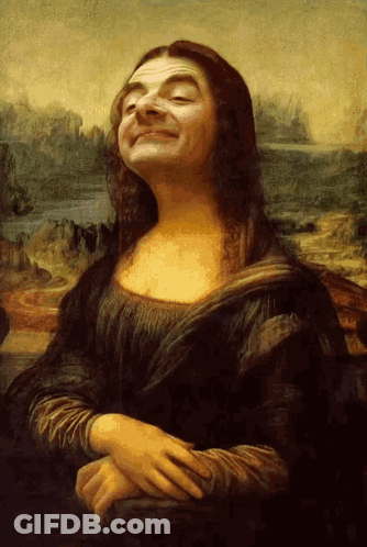 A Painting Of A Woman With A Smiley Face On Her Face GIF