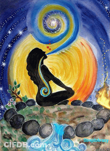A Painting Of A Woman With A Swirl Coming Out Of Her Mouth Is Titled Sleepobrity GIF