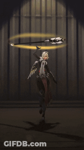 A Painting Of A Woman With A Sword Is Surrounded By Pieces Of Glass GIF