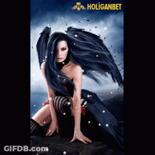 Woman With Black Wings And Holiganbet Text GIF