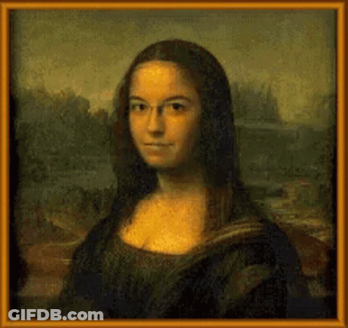 A Painting Of A Woman With Glasses And Long Hair GIF