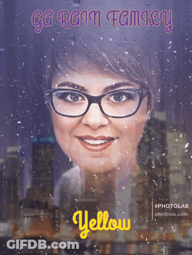 A Painting Of A Woman With Glasses And The Name Yellow GIF
