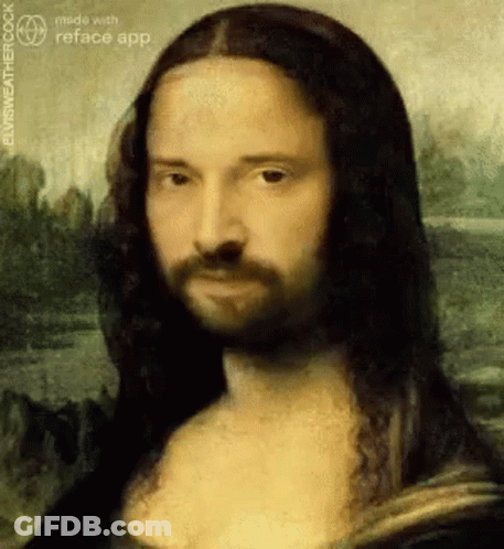 A Painting Of A Woman With Long Hair And A Beard Made With The Reface App . GIF