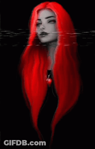 A Painting Of A Woman With Long Red Hair And A Heart Necklace GIF