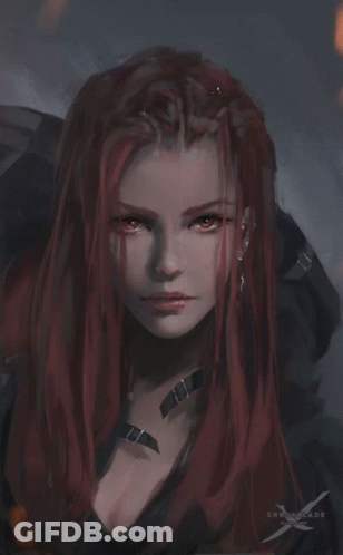 A Painting Of A Woman With Red Hair And The Word Oracle On The Bottom Right GIF