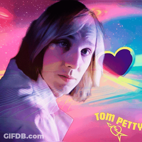 A Painting Of A Woman With The Name Tom Petty On The Bottom GIF