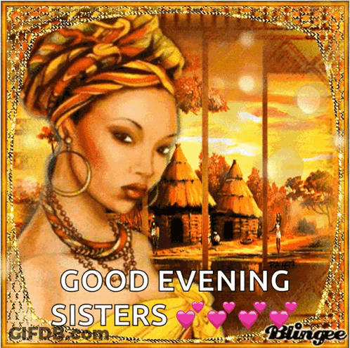 A Painting Of A Woman With The Words Good Evening Sisters On It GIF
