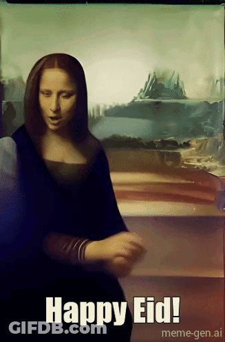 A Painting Of A Woman With The Words Happy Eid On The Bottom GIF