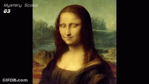 A Painting Of A Woman With The Words Mystery Scoop On The Bottom Right GIF