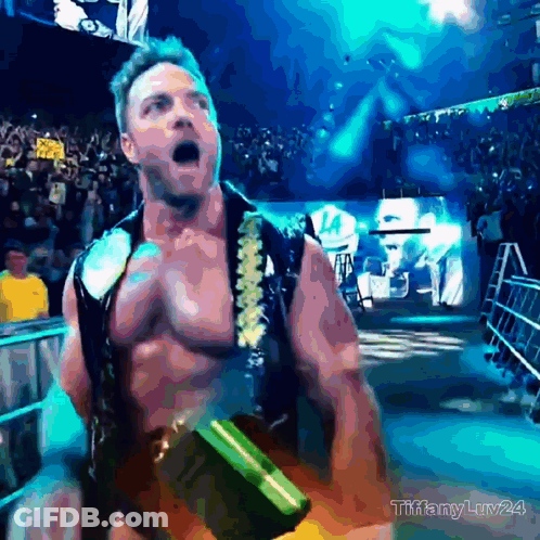 A Painting Of A Wrestler With The Name Tiffany On The Bottom Right GIF