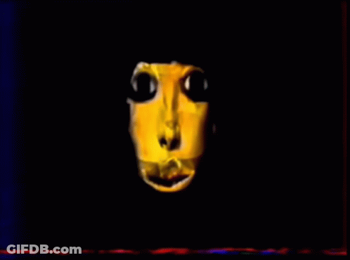 A Painting Of A Yellow Face With Black Eyes On A Black Background GIF