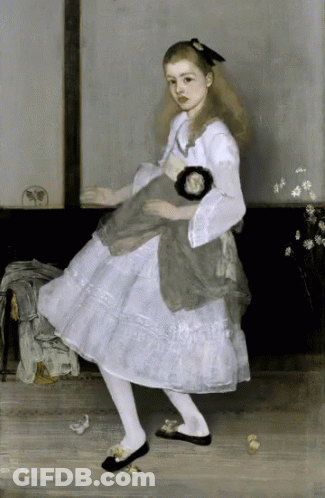 A Painting Of A Young Girl In A White Dress GIF