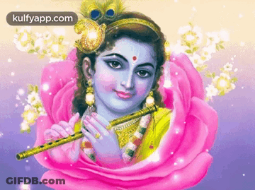 A Painting Of A Young Krishna Playing A Flute GIF