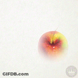 A Painting Of An Apple With A Green Leaf On A White Background GIF