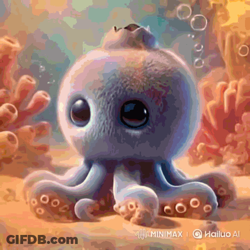 A Painting Of An Octopus By Hailuo Ai With Bubbles GIF
