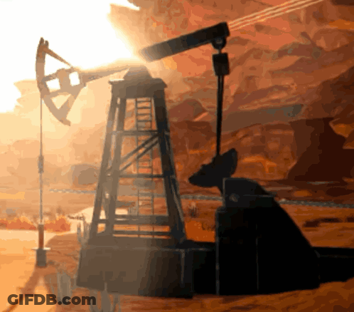 A Painting Of An Oil Pump With The Sun Shining Through It GIF