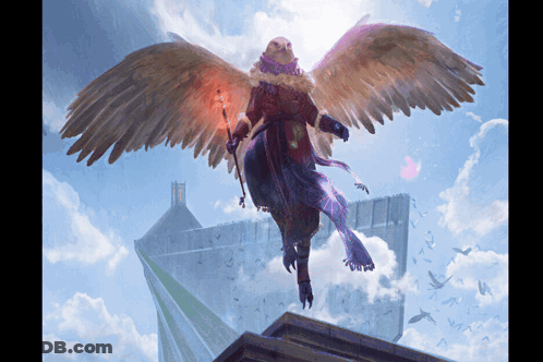 A Painting Of An Owl With Wings And A Torch GIF