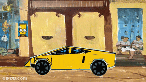 A Painting Of Bart Simpson And A Yellow Car GIF