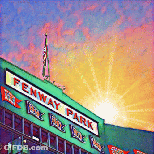 A Painting Of Fenway Park With The Sun Shining GIF