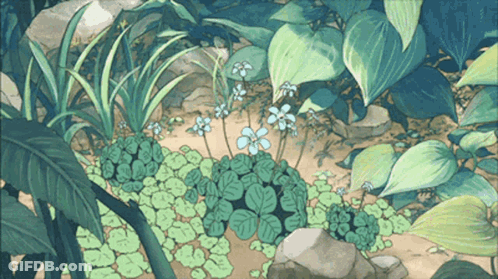 A Painting Of Flowers And Leaves In A Jungle GIF