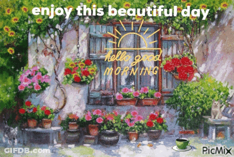 A Painting Of Flowers With The Words Enjoy This Beautiful Day Written On It GIF