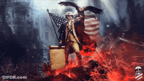 A Painting Of George Washington Holding A Scroll And An Eagle GIF