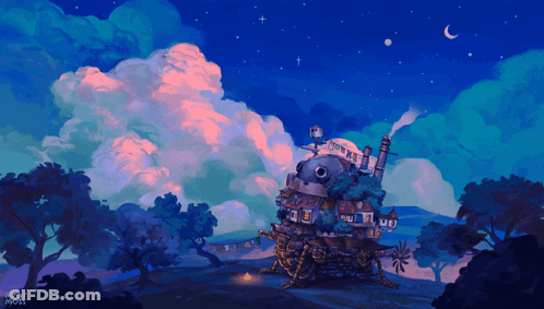 Howl's Moving Castle Night Sky Painting GIF
