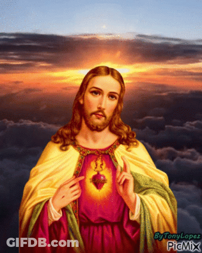 A Painting Of Jesus By Tonylopez With A Sunset In The Background GIF