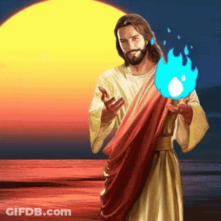A Painting Of Jesus Holding A Blue Ball In His Hands GIF