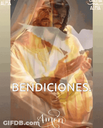 A Painting Of Jesus With The Words Bendiciones Written Above Him GIF