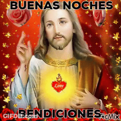 A Painting Of Jesus With The Words Buenas Noches Bendiciones GIF