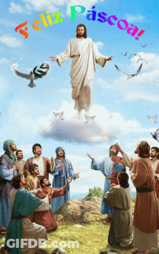 A Painting Of Jesus With The Words Feliz Pascoa On The Top GIF