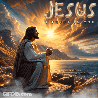 A Painting Of Jesus With The Words Jesus I Trust In You Behind Him GIF