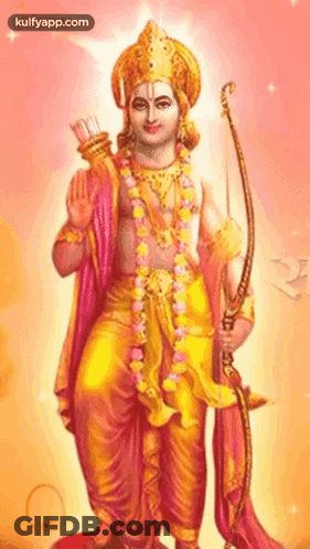 A Painting Of Lord Rama Holding A Bow And Arrow GIF