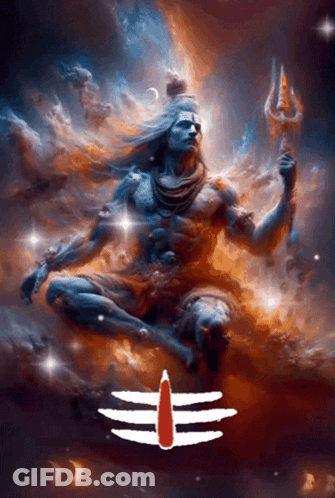 A Painting Of Lord Shiva Sitting In A Lotus Position With A Trident In His Hand GIF