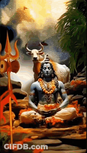 A Painting Of Lord Shiva Sitting In A Lotus Position GIF