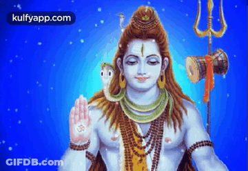 A Painting Of Lord Shiva With A Snake Around His Neck . GIF